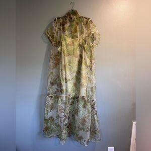 Sugarlips Sheer Floral Maxi Dress in Green and Beige